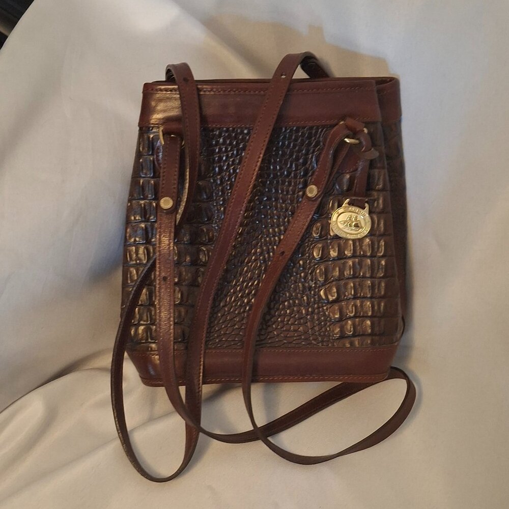 Vintage Brahmin Brown Croc Embossed Leather Shoulder Bag EUC!
